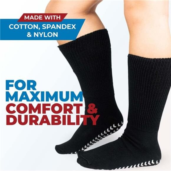 3 Pairs Extra Wide Socks for Swollen Feet, Diabetic Socks for Men, Non Slip Sock - Picture 2 of 7